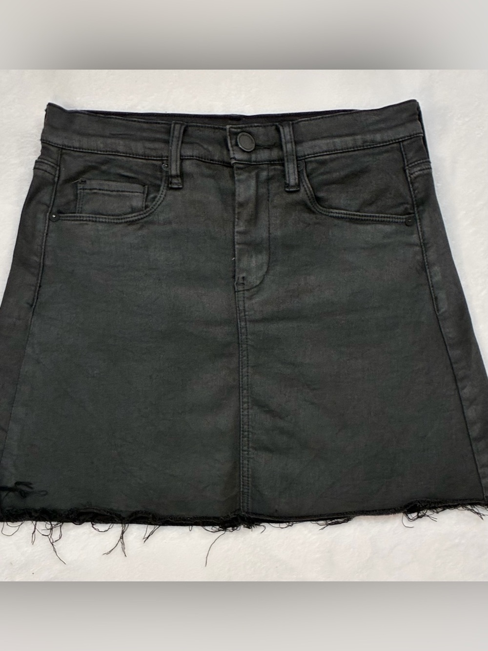 BLANKNYC Black Coated Denim Raw Hem Mini Skirt Size 27